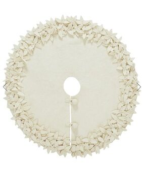 Arcadia Home Ivory cream wool Felted Tree Skirt with flower Stitching
